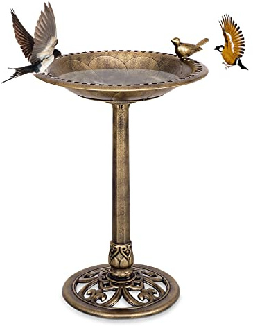GYMAX Abreuvoir Oiseaux Exterieur sur Pied, Bain Oiseaux Sauvage Hauteur 70cm, Mangeoire Style Antique, Plateau de Diamètre 50cm, Matériau en PP, pour Jardin, Balcon, Terrasse (Cuivre)