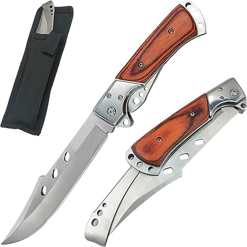 HAPYNY Klappmesser 7Cr17 Edelstahl - Taschenmesser Holzgriff, Outdoor Survival Messer für Camping, Jagd (33)