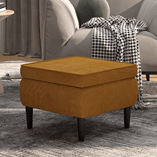 Tidyard Hocker Fußhocker Sitzhocker Polsterhocker Fußbank mit Runden Holzbeinen Stoff Braun 55 x 54,5 x 42 cm