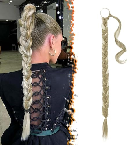 BARSDAR 76cm Langes geflochtenes Pferdeschwanz-Verlängerungsgummiband, gerade umwickelter Zopf, Haarverlängerungen, Pferdeschwanz, DIY, natürliches, weiches, synthetisches Haarteil für Frauen