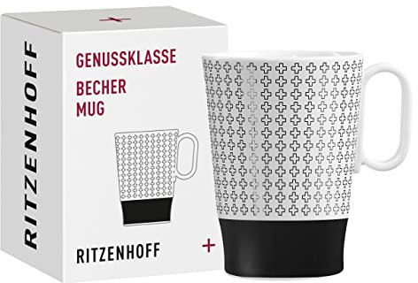 RITZENHOFF 3731006 Kaffee-Tasse 330 ml - Serie Genussklasse Nr. 6 - Porzellan-Becher mit Plusmotiv - Designerstück | Artikelnr. 3731006, Serie Genussklasse, 1 Kaffee-Tasse 330 ml, Kristallglas, spülmaschinenfest