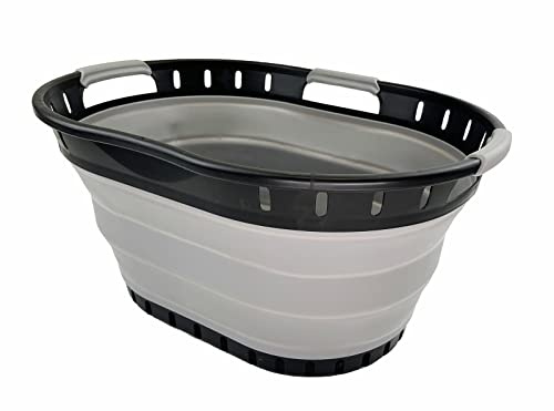 SAMMART 25 l faltbarer Wäschekorb aus Kunststoff, faltbar, Pop-Up-Aufbewahrungsbehälter, tragbarer Waschbehälter, platzsparender Wäschekorb, Korb (Schwarz/Legierungsgrau)