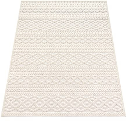 Paco Home Teppich In- & Outdoor, Moderne abstrakte Boho Designs mit 3D Struktur, robust & wetterfest, ideal für Terrasse Wohnzimmer & Küche, Grösse:60x100 cm, Farbe:Creme 4