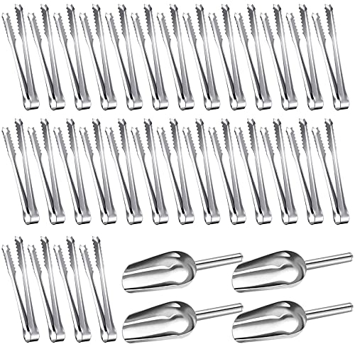 Edelstahl Zuckerzange Set,30 Stücke Zuckerzange und 4 Stücke Eisschaufel,Eiswürfelzange,Süßigkeiten Zange,Küchenzange,Gebäckzange,für Hochzeit Party Candy Bar Büfett Grill