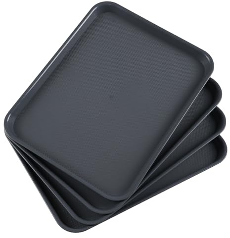 Saedy Lot de 4 grands plateaux de service en plastique, plateau de restauration rapide pour restaurant, gris, F