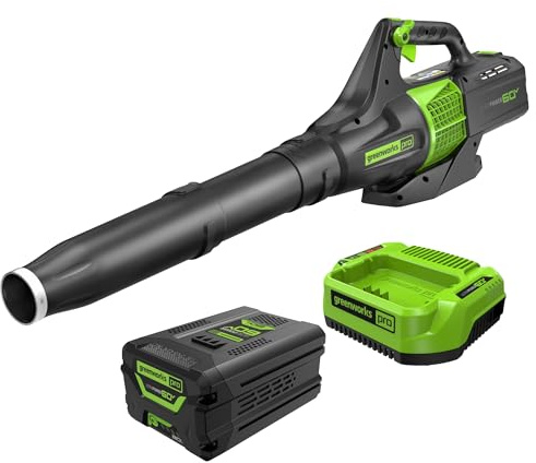 Greenworks 60V 450 CFM Cordless Leaf Blower, 2.0 Ah Battery and Rapid Charger