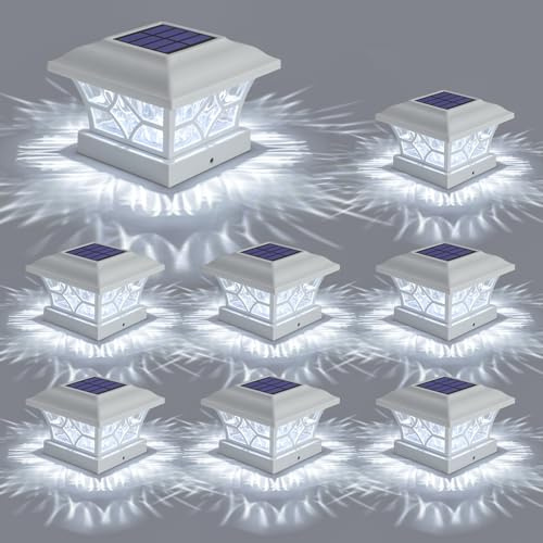 APONUO Solar Post Cap Lights 8 Pack with 1000mAh Battery - for 4x4 5x5 6x6 Fences, Larger Size & Longer Lasting, 2-Mode, IP64 Waterproof, for Deck Patio Yard (White)