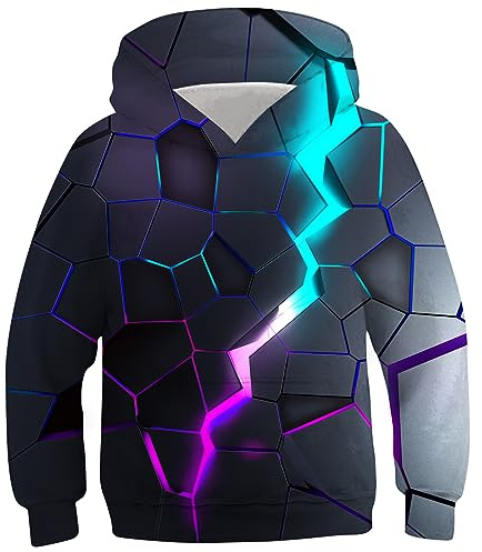 Fanient barn pojke flicka huvtröjor 3D-tryck levande djur tecknad grafik sweatshirt väska pullover huvtröja för 6–16 år, Lava A, 8-10 år