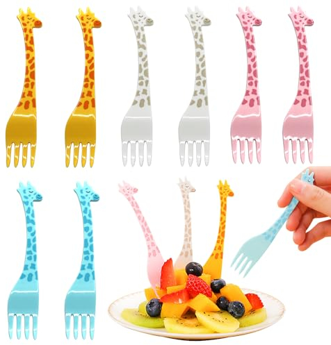 ROLMZJX12 Stück Obstgabeln Kinder,Giraffe Zahnstocher Kinder Mini Gabeln Für kinder Obstgabeln Plastik Gabel Spieße Kinder Für Lunchbox,Party, Nachmittagstee,Geburtstagsfeier