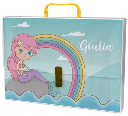 Sirena Valigetta In Polipropilene Personalizzata Con Nome 27x37cm Con Maniglia e Chiusura Colorate Abbinate Idea Regalo Scuola Elementari Medie Arte Disegno Musica Tecnologia Catechismo Cartella