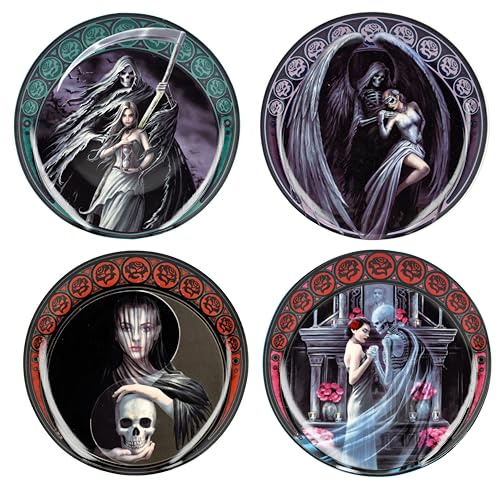 Figuren Shop GmbH Plates Set of 4 – Dance with Death by Anne Stokes Gothic Fantasy Plate Skeletons Grim Reaper Grim Reaper