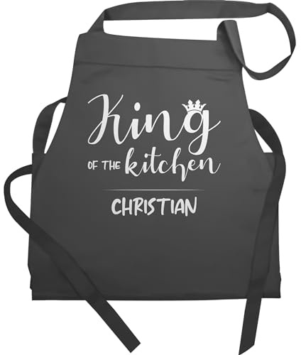 Geschenk mit Namen personalisiert by Shirtracer - Schürze - Kochschürze Herren Männer - King of the Kitchen mit Name I Geschenk Kochen I Geschenk für Köche