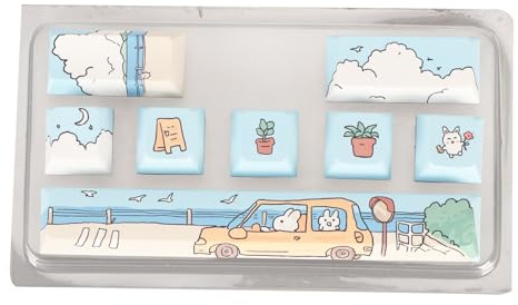 Goshyda 8Pcs Mechanical Keyboard Keycaps, Replacement Spacebar Keycaps Custom DIY Cute PBT Keycaps for 61 87 104 108 Mechanical Keyboard, 5-Side Dye Sublimation (Type 1)