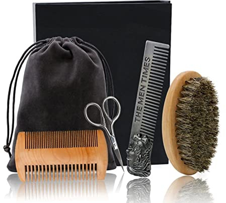 COMETX Bartkamm Bartbürste Set Profi Bartkamm Bürste Pflege Mähne Oval Pinsel Styling Modellierung Haar Edelstahl Kamm Bart Schere Reiben Kamm