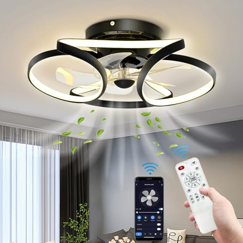 Deckenventilator mit Beleuchtung mit App und Fernbedienung, LED Dimmbar Stumme Deckenlampe Ventilator, 6 Windhastighet, Timer, Smart Lüfterlicht für Wohn-, Schlaf-, Kinder- und Esszimmer - φ 50cm