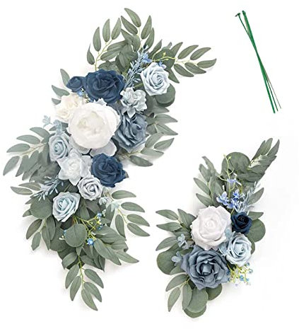 2 Stück Künstliche Hochzeitsbogen-Blumen für Hochzeitsschild, Künstliche Blumengirlanden, Drapierter Stoff, Blumenarrangement-Girlande für Zeremonie und Empfang, Hintergrunddekoration(Hellblau)