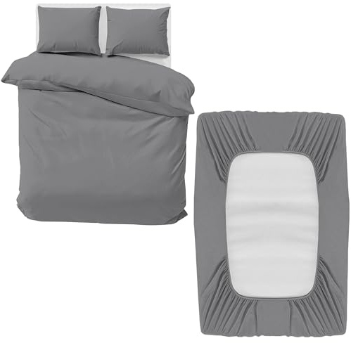 MOONLIGHT20015 King Bedding Set 4 Piece Duvet Cover Fitted Sheet with Pillow cases Soft Brushed Microfiber Duvet Cover sets Grey