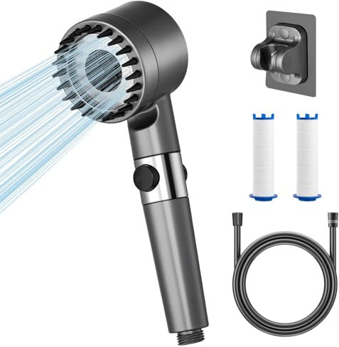 JOEJONI Duschkopf mit Filter, Duschkopf Wassersparend, Hochdruck Handbrause mit 3+1 Strahlarten, Duschkopf mit Schlauch, für Entfernen vom harten Wasser,Rest-Chlor,Bakterien und Schwermetall