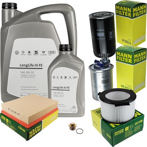 Inspektionspaket Wartungspaket Filterset mit 6 L 0W-30 Motoröl LongLife 3 FE, Ölfilter Luftfilter Kraftstofffilter Innenraumfilter Ölablassschraube