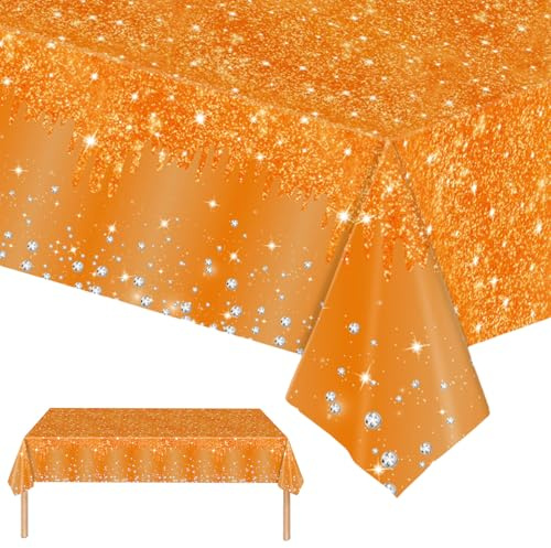 Mienocol 2 Stück Orange Diamant Tischdecke, 137 x 274 cm, Wasserdicht, Fleckschutz, Rechteckig, für Indoor und Outdoor Partys, Geburtstagsfeier, Halloween