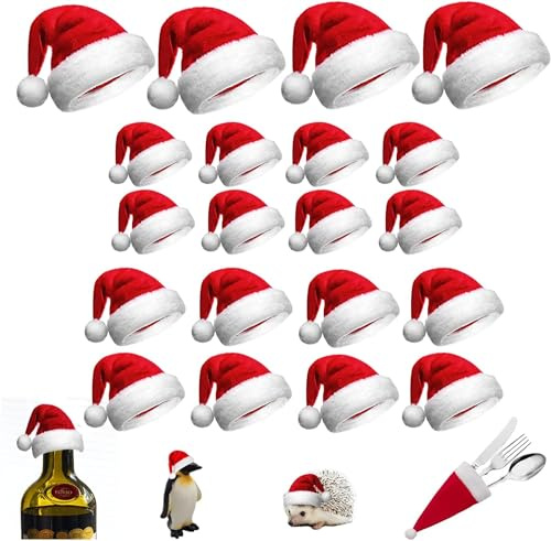 LUYANFX Mini Weihnachtsmütze, Mini Weihnachtsmann Mütze, Mini Mützen Zum Basteln, für Tasse Besteck Flasche,Weihnachtsdeko, DIY Tischdekoration,Candy, Schneemann, Geschenk