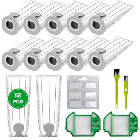 12 Stück Staubsaugerbeutel für Vorwerk Kobold VK7 FP7,Ersatzzubehör | 12 Beutel für Vorwerk Kobold FP7 VK7,2 HEPA-Filter,2 Reinigungsbürsten,6 Duftblöcke,FP7 Premium Filtertüten,Dick,Reißfest