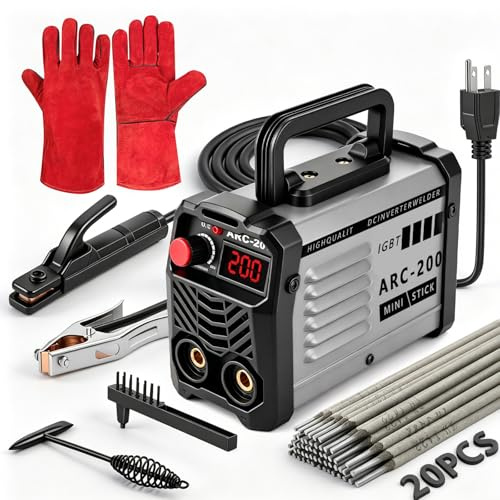 Hpoouo 200Amp 20PCS Rods Stick Welder, Super MINI Portable Welding Machine, IGBT Inverter Welder Machine 110V with Hot Start Arc Force Anti-Stick, for 1/16-1/8 Rod ARC Welder, Chip Hammers (Gray)