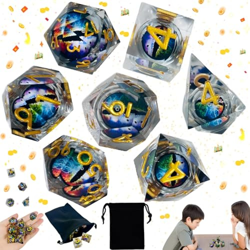 Liekadijiae 5 stycken polyestertärningar, mångsidiga akrylkast, bordsspel tärningar D4 D6 D8 D10 D% D12 D20, D & D kub för dungeons och dragons RPG MTG pathfinder rollspel (med förvaringsväska)