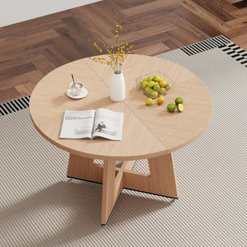 GrandCA HOME Tavolo da Pranzo Rotondo 120 cm, Tavolo da Cucina per 4, Tavolo da Pranzo in Legno con Base a Croce per Cucina, Sala da Pranzo, Soggiorno,Rovere