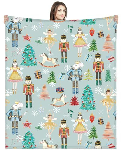 Christmas Nutcracker Throw Blanket Soldier Prince Mouse Fairy Gift Christmas Blankets 60 x 50 Inches Ballet Nutcracker Christmas Soft Blanket for Christmas Home Bed Sofa Couch Decor (Green)