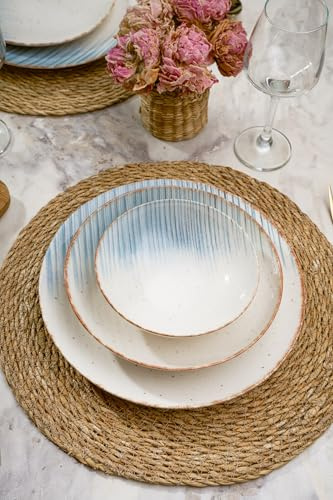 Elegante juego de cena de 24 piezas, 100% porcelana, incluye platos de servicio, cuencos y platos de postre, apto para lavavajillas y microondas, perfecto para cualquier ocasión