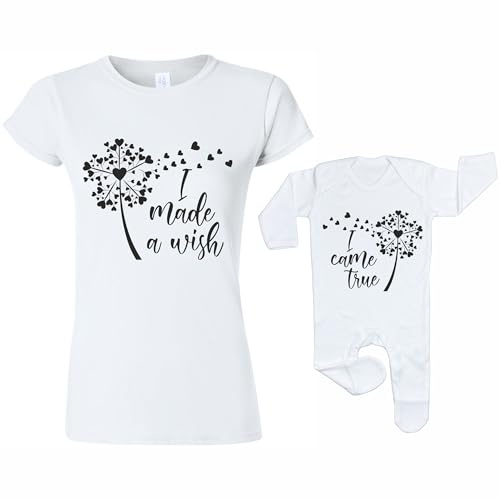 Crwban® - Conjunto de mameluco y camiseta a juego para el día de la madre con texto en inglés I Made a Wish, I Came True, conjunto de pijama todo en uno, blanco, 6-12 meses