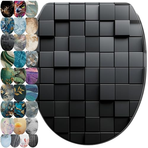 Sanilo Soft Close Toilet Seat with Quick Release, Toilet Lid Detachable at the Press of a Button, Easy Installation from Above (Cube)