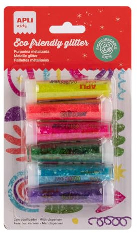 APLI Kids 20070 Glitter, fluoreszierend, biologisch abbaubar, ideal für Kostüme und Bastelarbeiten, 6 Flaschen