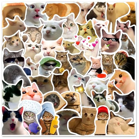 Lotsdonxia 50 PCS Funny Cat Stickers Set - Waterproof Vinyl Decals for Water Bottles, Laptops, Phones | Kawaii Aesthetic Cat Memes, Reusable & Sunproof