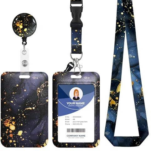 Porte Badge avec Cordon,Tour de Cou Badge avec Porte-Cartes,Porte Badge Enrouleur, Strap Neck avec Swivel Lobster Clasp pour Porte Badges d'Identification (Metallic Black-B)
