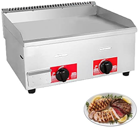 Plancha de gas de acero inoxidable de alta resistencia, con quemadores antiadherentes grandes y placa plana, ideal para asar y hornear alimentos de manera eficiente.(718A)