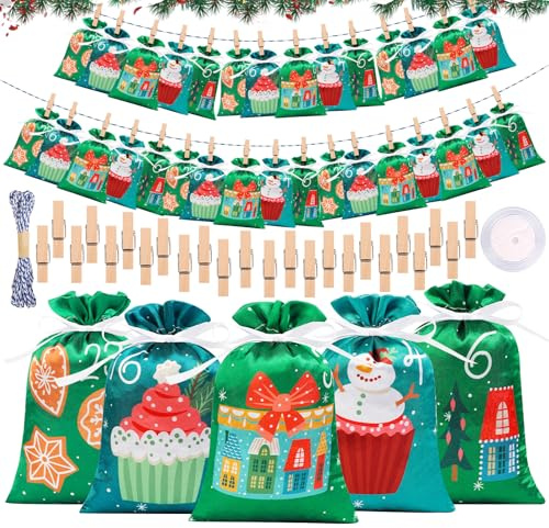 Calendrier De L'Avent à Remplir 2025, 24 Pièces Calendrier De L'Avent à Bricoler Soi-même, Tissu Pour Enfants Avec Pochettes, Calendrier De NoëL DIY Pour Enfants Filles Et Garçons