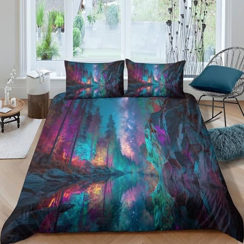 Las Luces de neón del cañón Brillan, la Brillante Vía Láctea Juego De Cama 3 Piezas,3D Impresión,Microfibra Funda Nórdica Funda De Almohada para Niñas Y Niños King（220x240cm）