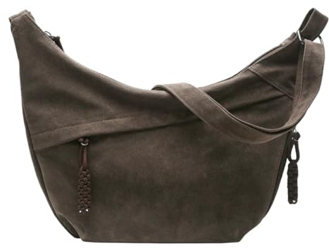 Gyios Handtasche Damen Retro Faux Wildleder Crossbody Messenger Bag, Große Kapazitätsschulter -hobo -Handtasche Tasche-dunkler Kaffee-40x24x5cm