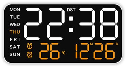 Guaber Bedsides Orologio da parete digitale a LED con ampio display da scrivania sveglia per soggiorno camera da letto ufficio anziani anziani LED digitale da parete