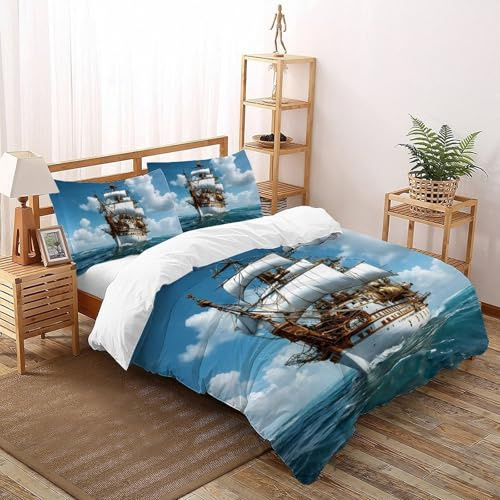 SHOVERKD Alto Nave Maestà Copripiumino Stampa 3D Veicolo Biancheria Da Letto Morbida Microfibra Chiusura A Cerniera Per Bambini/Ragazzi 3 Pezzi Double（200x200cm）