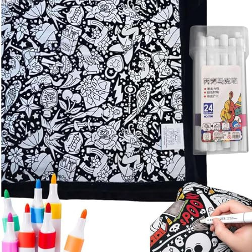 Creative Washable Fabric Blanket, Color Your Own Sherpa Fleece Throw, DIY Coloring Blanket With Makers For Adults Kids