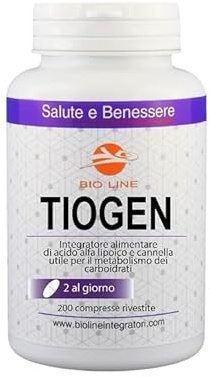 TIOGEN - Integratore Alimentare di Acido Alfa Lipoico 600 mg, Cromo Picolinato e Cannella (200 Compresse), Utile per il Metabolismo dei Carboidrati, Integratori Alimentari
