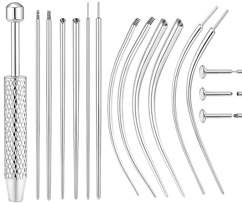 Hiacinto Piercing Einführhilfe - einführhilfe gebogen, kugel aufdreher - Praktisches Werkzeug-Set zum einfachen und sicheren Öffnen und Wechseln von Piercing-Kugeln,16G 18G