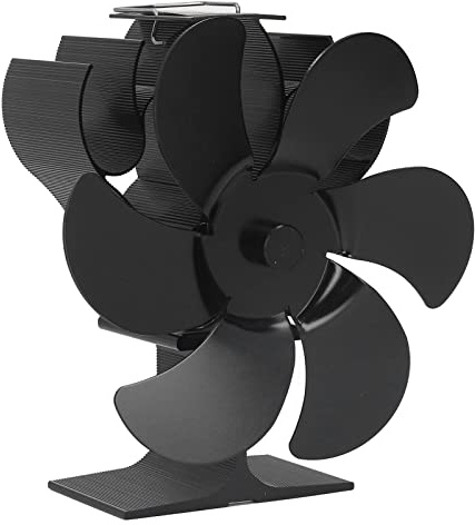 FAUOSWUK Ventilatore per Stufa Alimentato a Calore 6 Pale Ventilatore per Camino Autoaccensione Lega di Alluminio Nera Diametro 6,0 Pollici Funzionamento Silenzioso Forno Ad Albero per