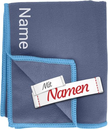 LALALO Playshoes Sporthandtuch mit Namen Bestickt - Badetuch 40x80 cm, Marine Blau, leicht, für Schule, Schwimmunterricht, Fitness
