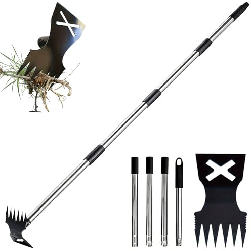Weed Puller Tool with Long Handle 154cm, 2 In 1 Garden Hoes Rake Weed Remover Tool, Manual Weeding Puller Weeders Picker, Heavy Duty Weeding Tool for Yard, Lawn, Patio & Garden