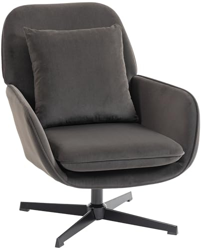 HOMCOM Fauteuil Salon pivotant rembourré Velours Large Assise Gris Foncé