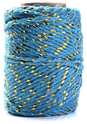 PBDEIOEOE Hilo de algodón, Cordel de Colores, Hilo Cuerda Trenzada Tag 2mm X 20m Seda Dorada(8)
